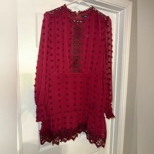 Lulus-Lust or Love Wine Red Embroidered Lace Long Sleeve Dress